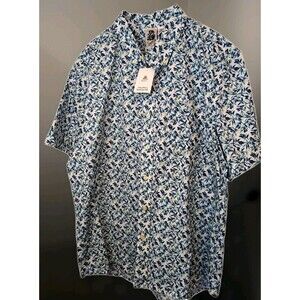 Kennington Hawaiian Aloha XXL Shirt White w/ Blue/Green Flower Pattern